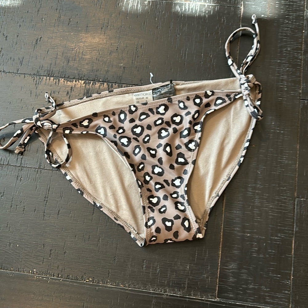 New Esmara Animal Print Leopard Taupe Side Tie Bikini Bottom Size 8​​​​​​